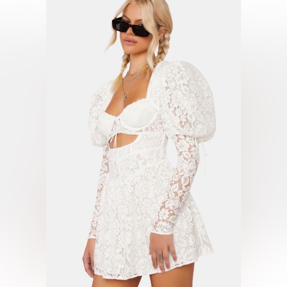 For Love & Lemons Frances Puff Sleeve Mini Dress Small
